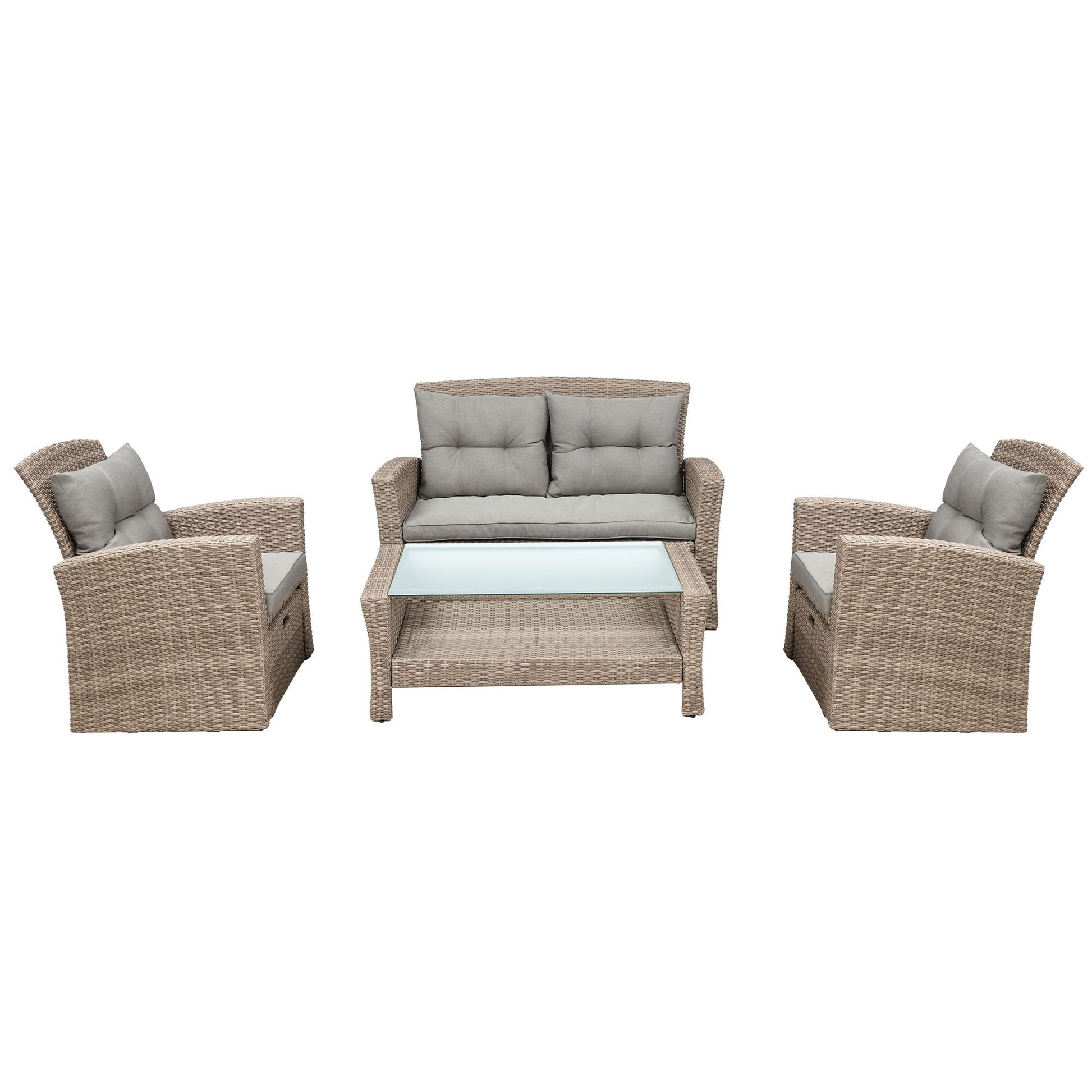 Patio Furniture Set; 4 Piece Outdoor Conversation Set All Weather Wicker Sectional Sofa with Ottoman and Cushions - Discount Msrp 