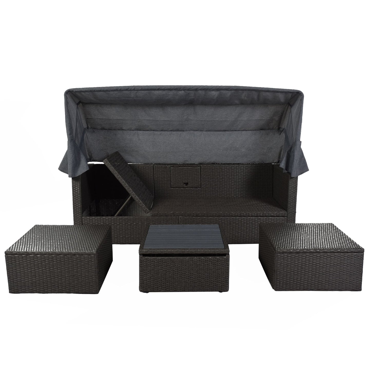 Outdoor Patio Rectangle Daybed with Retractable Canopy, Wicker Furniture Sectional Seating with Washable Cushions, Backyard, Porch - Discount Msrp 