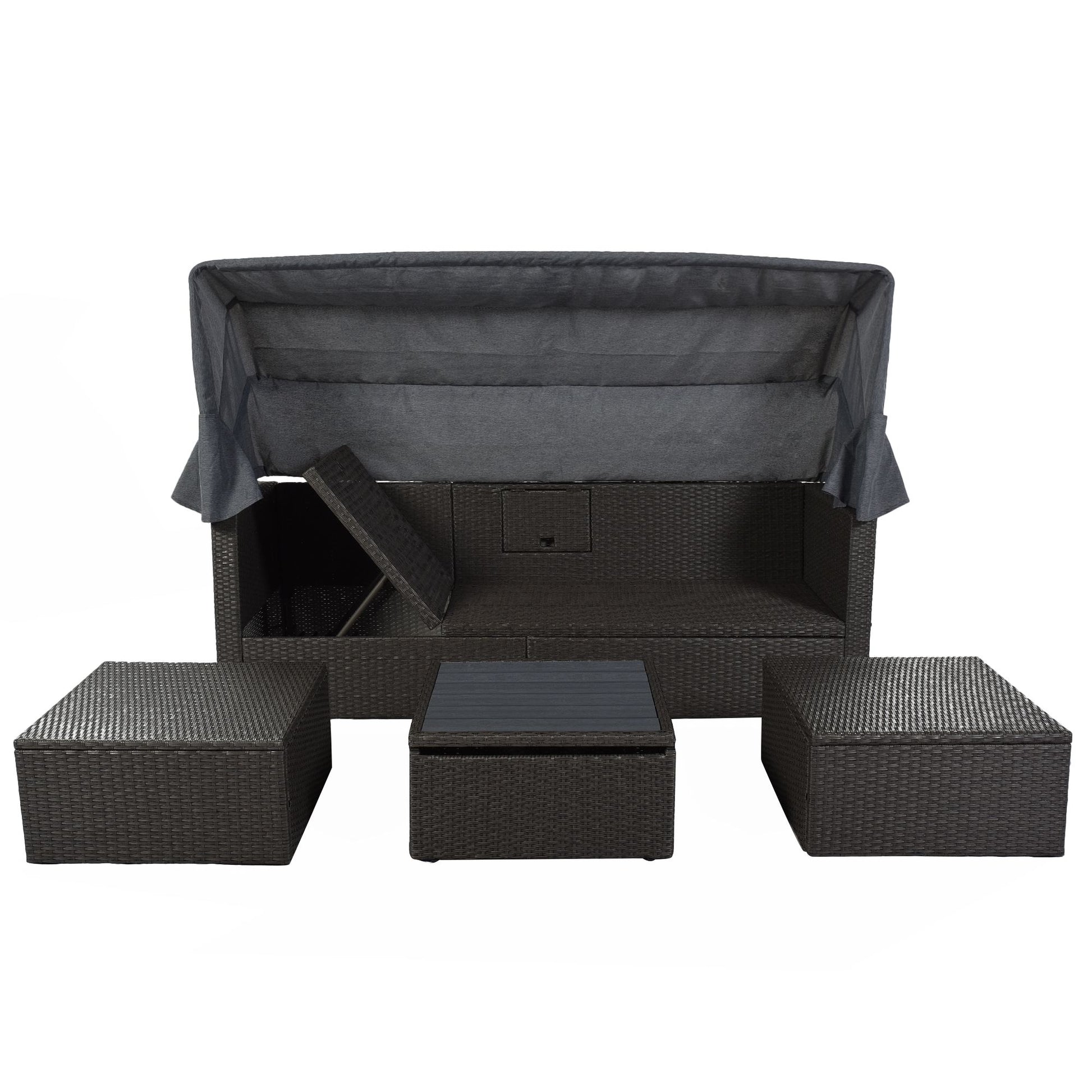 Outdoor Patio Rectangle Daybed with Retractable Canopy, Wicker Furniture Sectional Seating with Washable Cushions, Backyard, Porch - Discount Msrp 