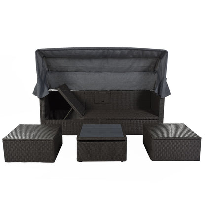 Outdoor Patio Rectangle Daybed with Retractable Canopy, Wicker Furniture Sectional Seating with Washable Cushions, Backyard, Porch - Discount Msrp 