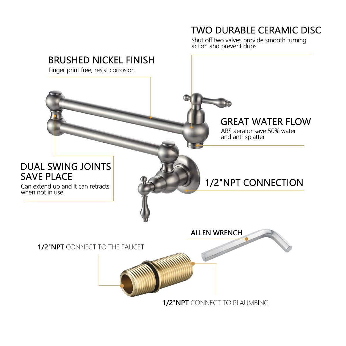 Folding faucet Pot Filler Faucet Wall Mount RT - Discount Msrp 
