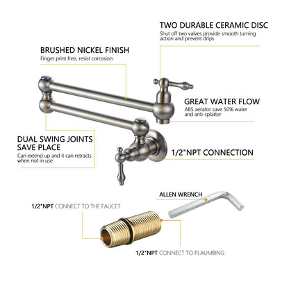 Folding faucet Pot Filler Faucet Wall Mount RT - Discount Msrp 