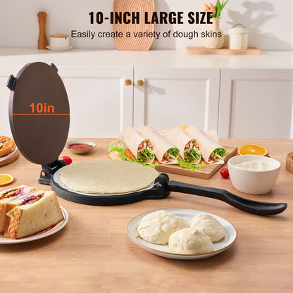 VEVOR Tortilla Press, 10 Inch Tortilla and Roti Maker, Cast Iron Heavy Duty Tortilladora Press, Pre-Seasoned Pataconera Maker with 100 Pcs Parchment Paper, Dough Maker for Flour Tortilla, Tawa, Silver - Discount Msrp 
