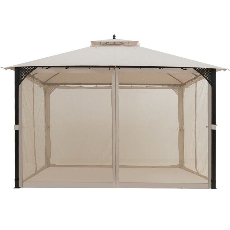 12 x 10 Feet Outdoor Double Top Patio Gazebo with Netting - Discount Msrp 