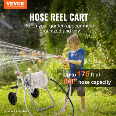VEVOR Hose Reel Cart, Hold Up to 175 ft of 5/8'' Hose (Hose Not Included), Garden Water Hose Carts Mobile Tools with Wheels, Heavy Duty Powder-coated Steel Outdoor Planting for Garden, Yard, Lawn - Discount Msrp 