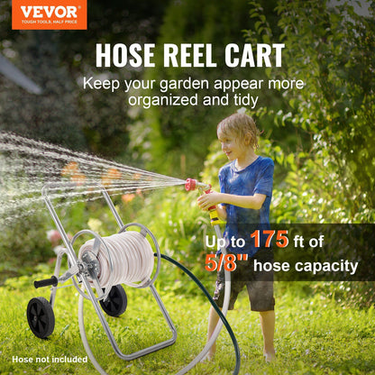 VEVOR Hose Reel Cart, Hold Up to 175 ft of 5/8'' Hose (Hose Not Included), Garden Water Hose Carts Mobile Tools with Wheels, Heavy Duty Powder-coated Steel Outdoor Planting for Garden, Yard, Lawn - Discount Msrp 