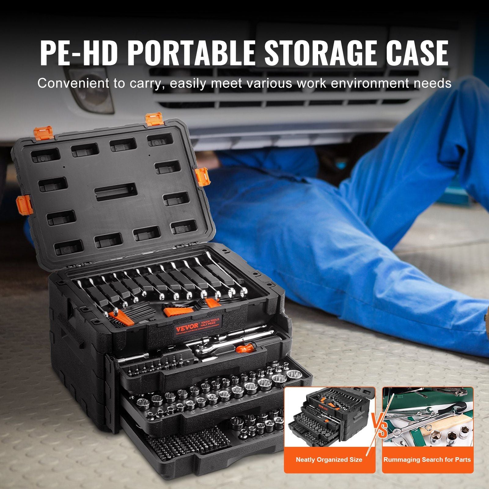 VEVOR Mechanics Tool Set and Socket Set, 1/4" 3/8" 1/2" Drive Deep and Standard Sockets, 450 Pcs SAE and Metric Mechanic Tool Kit with Bits, Hex Wrenches, Combination Wrench, Accessories, Storage Case - Discount Msrp 