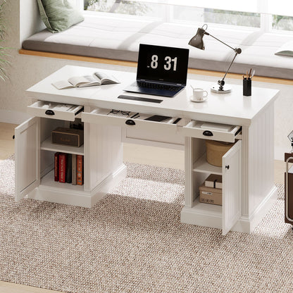 67''Modern Executive Desk,Computer Desk with 2 Storage Cabinet and 3 Drawers, Rectangle Home Office Desk with back ,Reading Desk,Writing Table,Workstation for Home Office,Living Room,study,White - Discount Msrp 