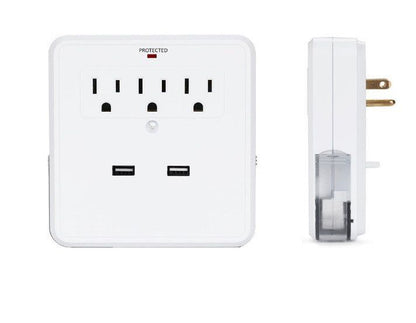 NEW! Classic Combo Wall Adapter W/3 AC Outlets W/Surge Protection And Dual USB Ports To Charge Your Gadgets - Discount Msrp 