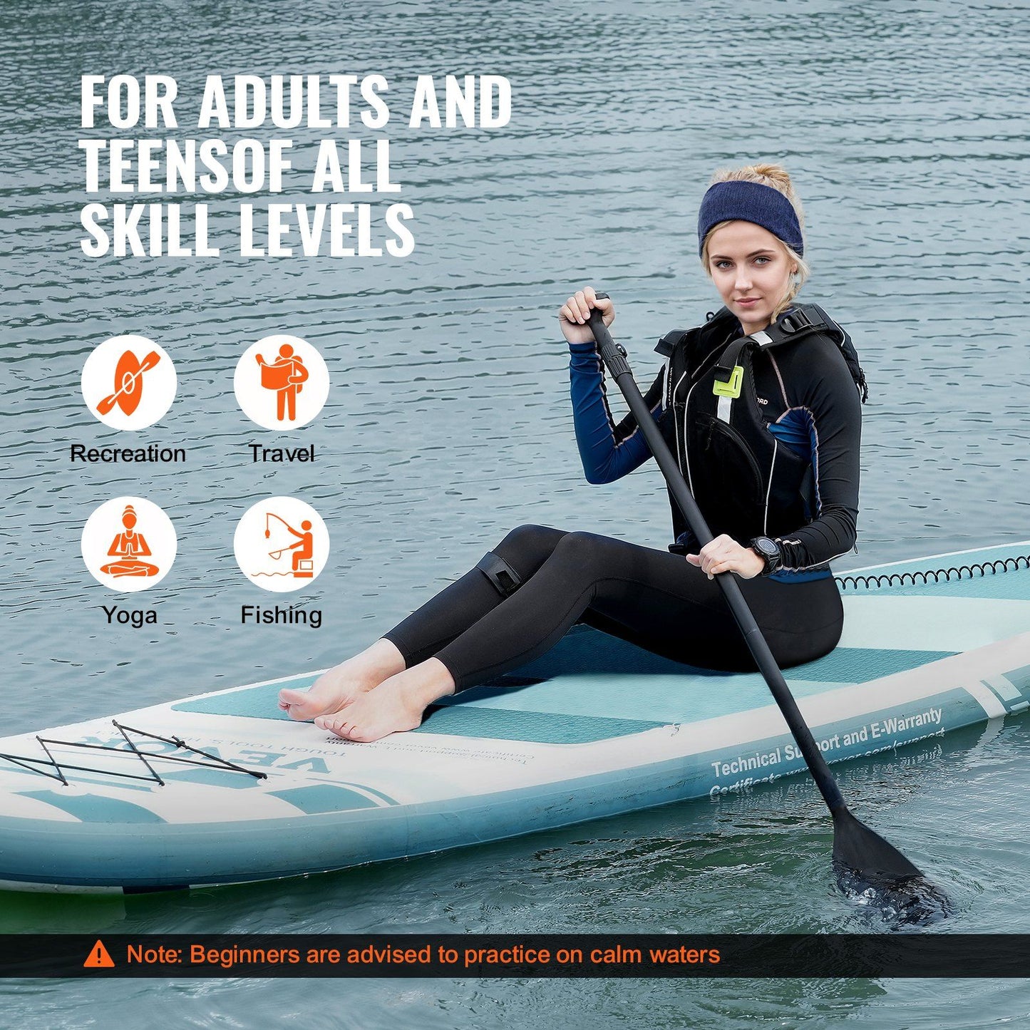 VEVOR Inflatable Stand Up Paddle Board, 10' x 33" x 6" Wide SUP Paddleboard, with Board Accessories, Pump, Paddle, Fin, Phone Bag, Backpack, Ankle Leash, Repair Kit, Non-slip Deck for Youth & Adults - Discount Msrp 