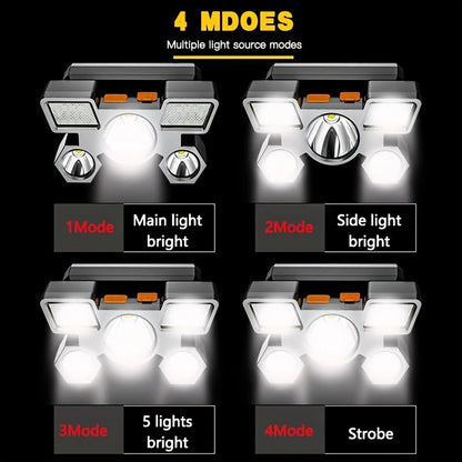 5 LED USB Rechargeable Headlamp; Portable Built-in 18650 Battery Head Flash Light; Waterproof For Expedition Outdoor Camping Fishing - Discount Msrp 