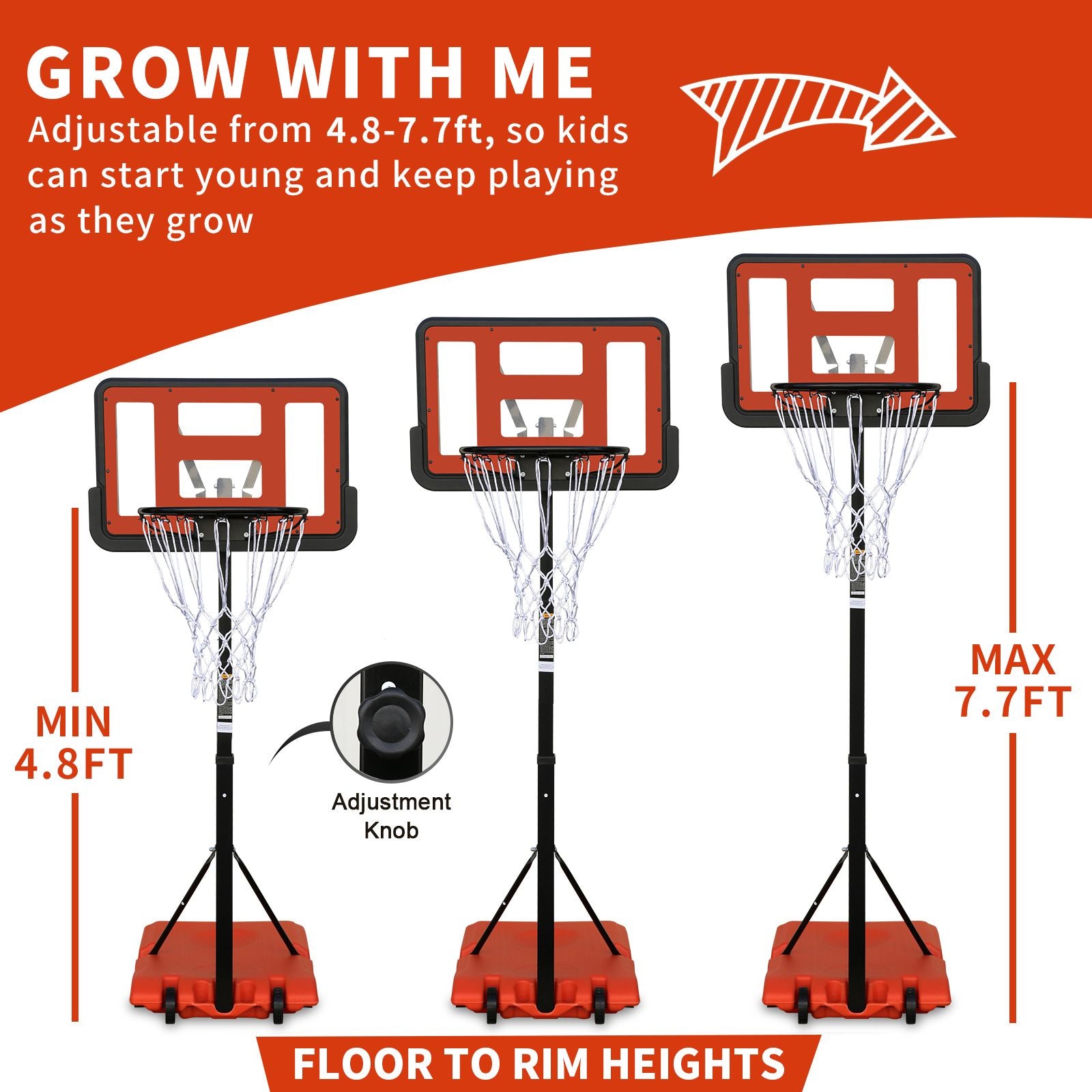 Use for Outdoor Height Adjustable 4.8 to 7.7ft Basketball Hoop 28 Inch Backboard Portable Basketball Goal System with Stable Base and Wheels - Discount Msrp 