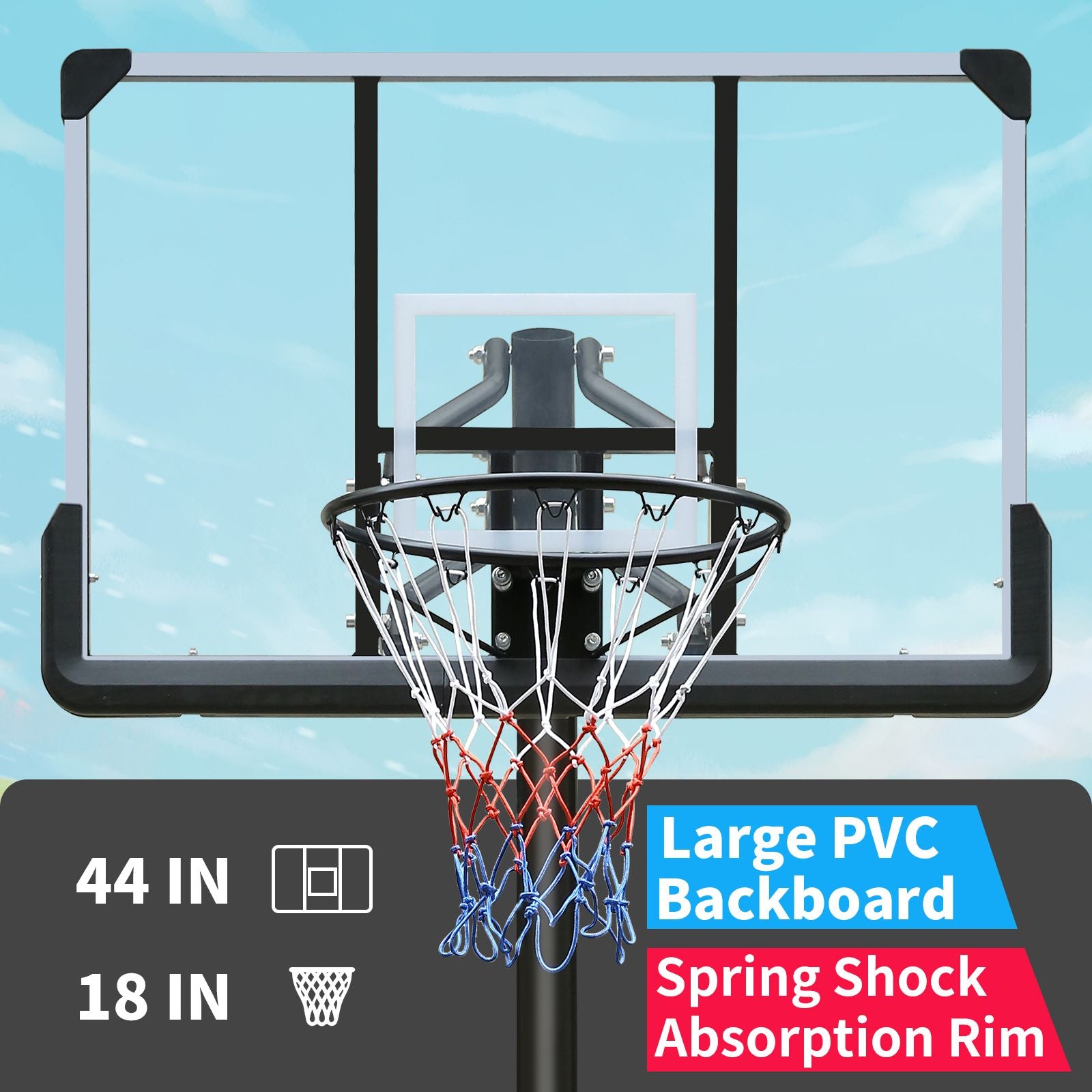 Use for Outdoor Height Adjustable 7.5 to 10ft Basketball Hoop 44 Inch Backboard Portable Basketball Goal System with Stable Base and Wheels - Discount Msrp 