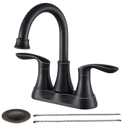 2-Handle 4-Inch Oil Rubbed Bronze Bathroom Faucet, Bathroom Vanity Sink Faucets with Pop-up Drain and Supply Hoses - Discount Msrp 