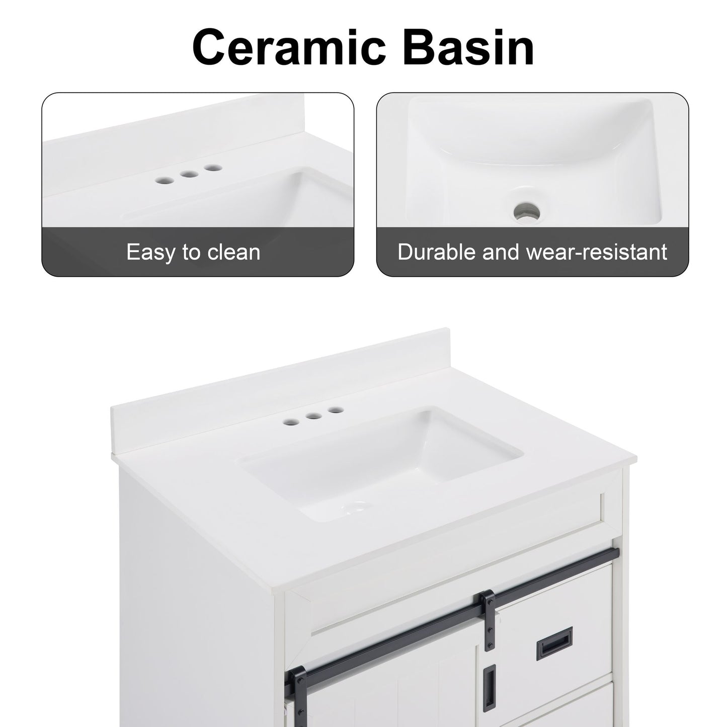 [VIDEO provided]30" Bathroom Vanity with Single Sink Combo, Farmhouse Undermount Bathroom Sink Cabinet with Sliding Barn Doors and 2 Drawers, Freestanding Bathroom Vanities,White - Discount Msrp 