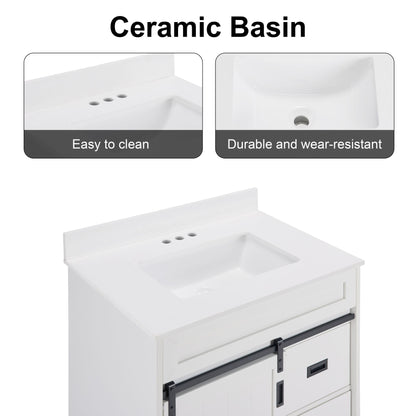 [VIDEO provided]30" Bathroom Vanity with Single Sink Combo, Farmhouse Undermount Bathroom Sink Cabinet with Sliding Barn Doors and 2 Drawers, Freestanding Bathroom Vanities,White - Discount Msrp 