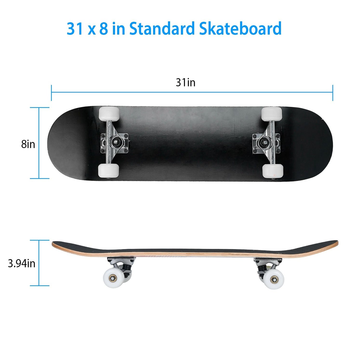 31x8in Skateboards Complete Standard Skate Boards For Girls Boys Beginner 9 Layers Maple Concave Skateboard For Kids Youth Teens - Discount Msrp 