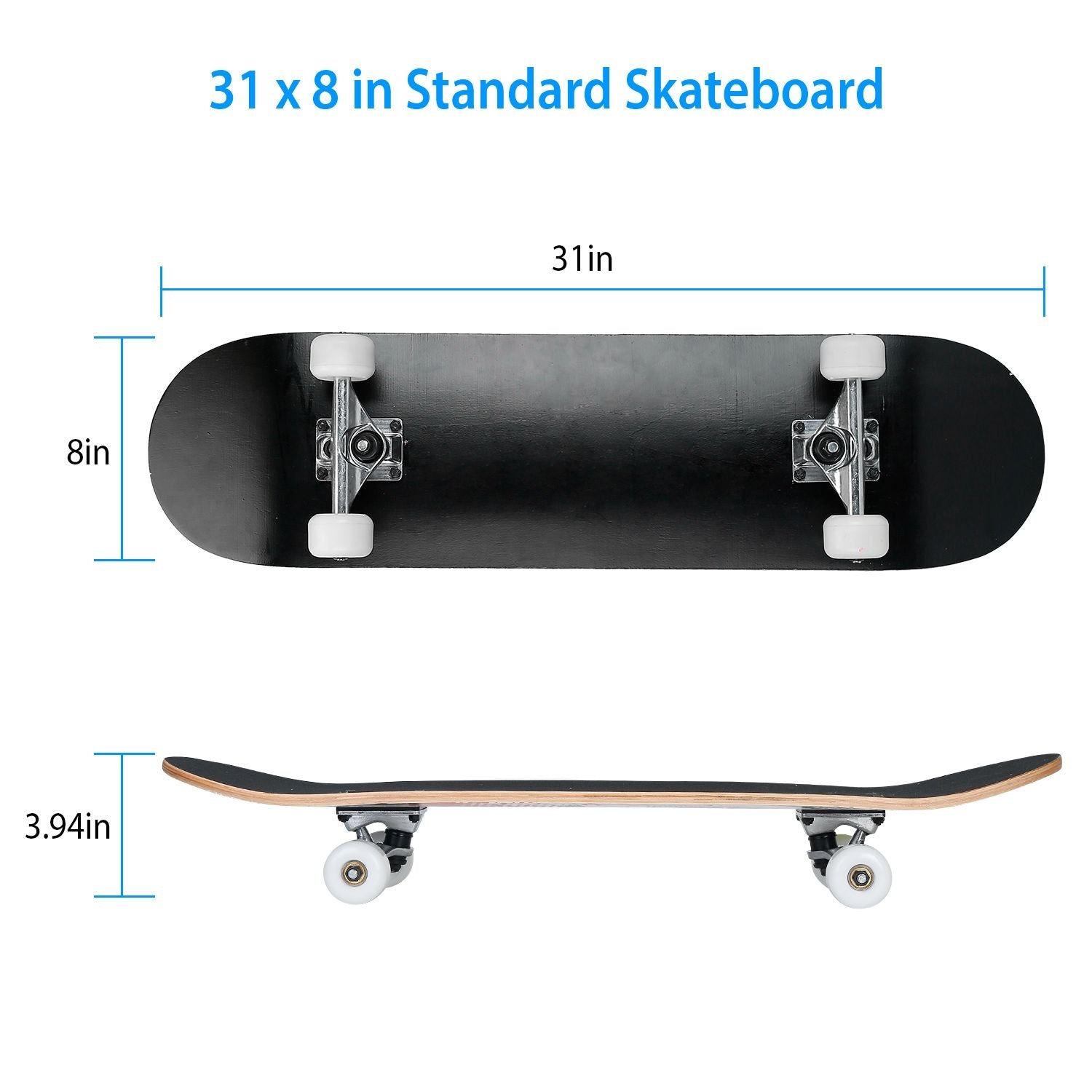 31x8in Skateboards Complete Standard Skate Boards For Girls Boys Beginner 9 Layers Maple Concave Skateboard For Kids Youth Teens - Discount Msrp 