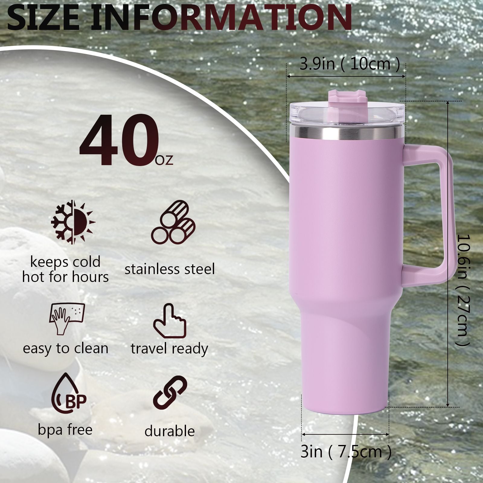 40oz large capacity tumbler, With Handle And Straw Lid, Insulated Reusable Stainless Steel Water Bottles Travel Mug Coffee Cup car cup water cup For Men Women Outdoor Camping Driving, gift - Discount Msrp 