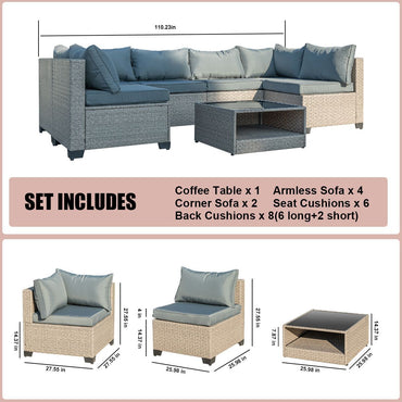9-Piece Patio Furniture Set, All-Weather Boho Outdoor Conversation Set Sectional Sofa with Water Resistant Grey Thick Cushions - Discount Msrp 