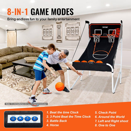 VEVOR Foldable Basketball Arcade Game, 2 Player Indoor Basketball Game, Home Dual Shot Sport with 5 Balls, 8 Game Modes, Electronic Scoreboard, and Inflation Pump, for Kids, Adults (Black & White) - Discount Msrp 