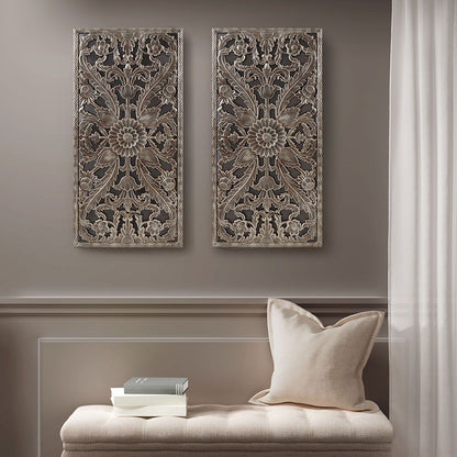 Distressed Carved Wood 2-piece Wall Decor Set - Discount Msrp 