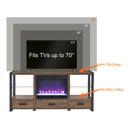 60 inch Electric Fireplace Media TV Stand With Sync Colorful LED Lights-Reclaimed Barnwood Color - Discount Msrp 