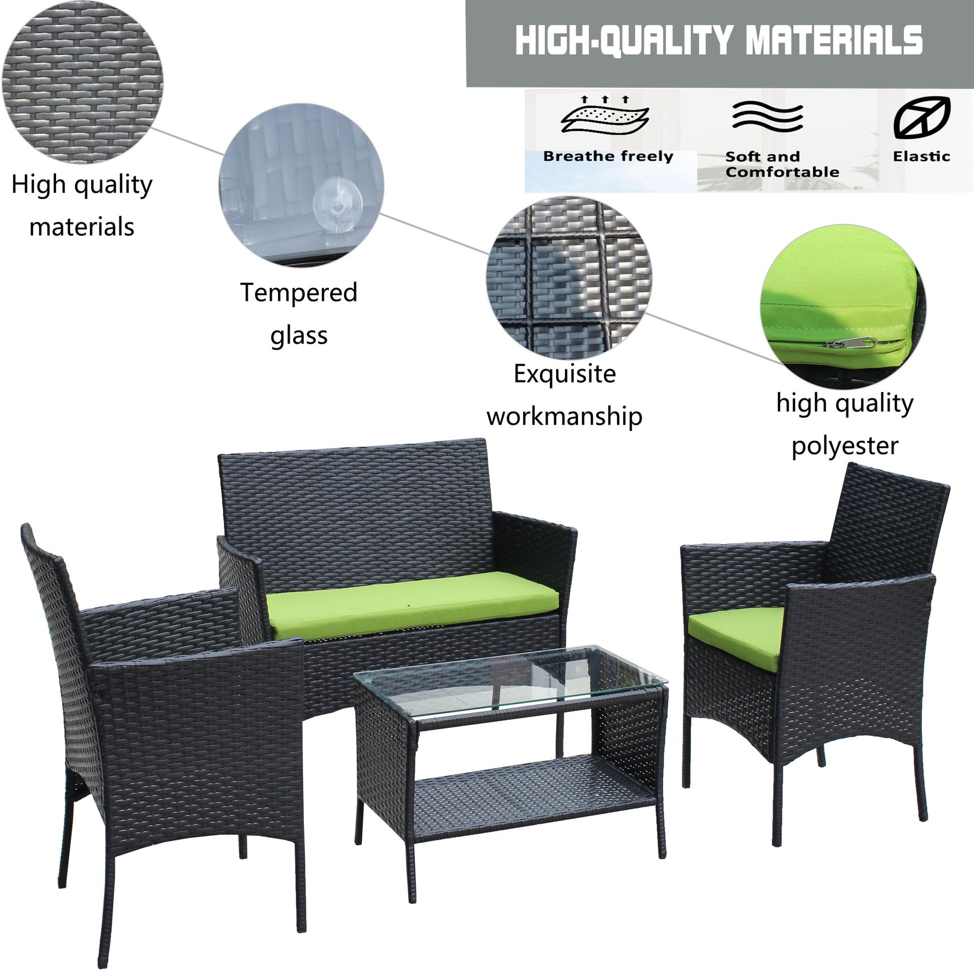 4 PC Rattan Patio Furniture Set Outdoor Patio Cushioned Seat Wicker Sofa - Discount Msrp 