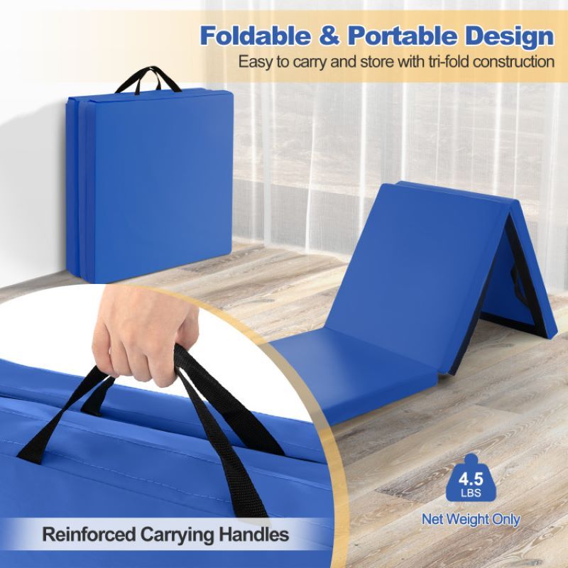 Portable Tri-Fold Gym Mat with Handles for Yoga - Discount Msrp 