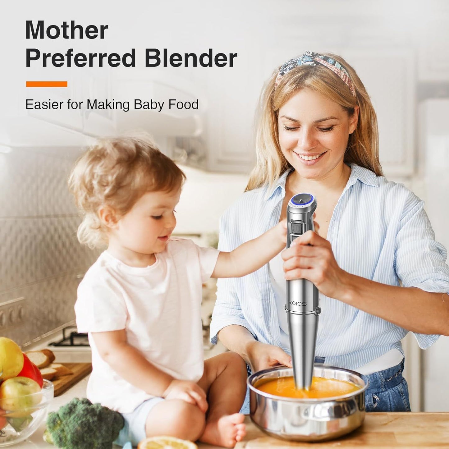 KOIOS 1100W Immersion Hand Blender, Stainless Steel Stick Blender with 12-Speed & Turbo Mode, 5-in-1 Handheld Blender with 600ml Mixing Beaker with Lid, 500ml Chopper, Whisk, Milk Frother, BPA-Free - Discount Msrp 