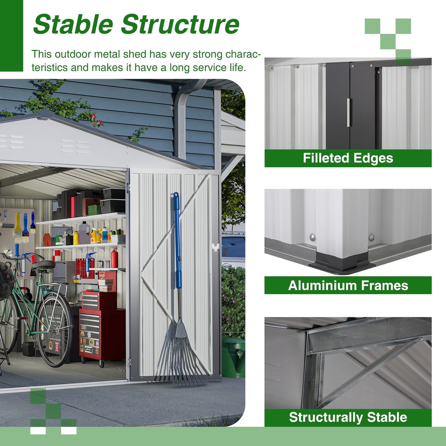 10X8 FT Outdoor Storage Shed, All Weather Metal Sheds with Lockable Doors, Tool Shed for Garden, Patio, Backyard, Lawn, Grey - Discount Msrp 