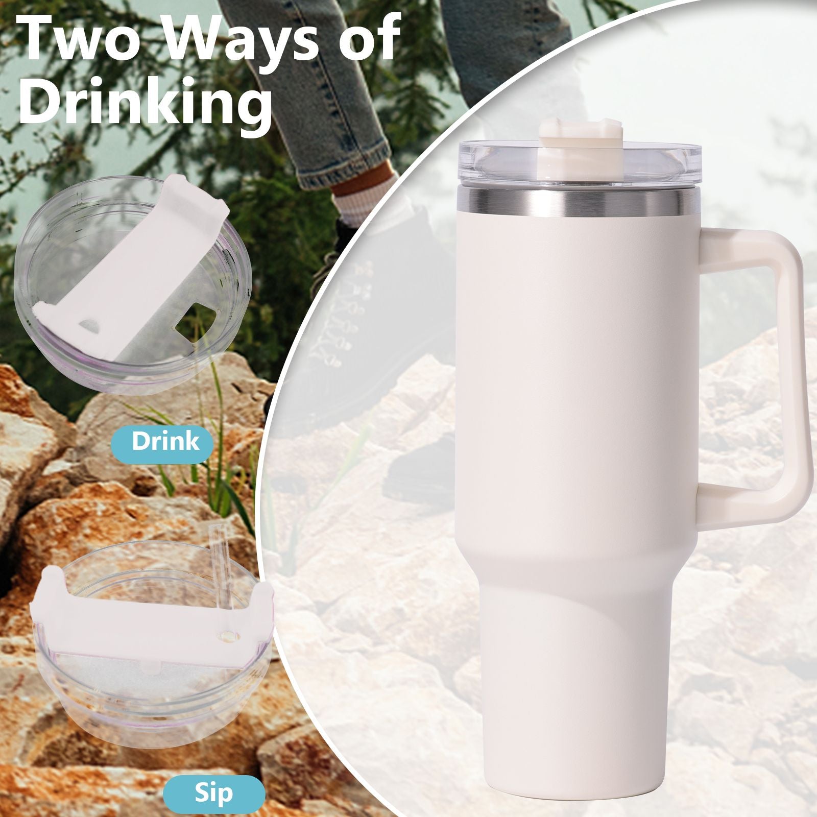40oz large capacity tumbler, With Handle And Straw Lid, Insulated Reusable Stainless Steel Water Bottles Travel Mug Coffee Cup car cup water cup For Men Women Outdoor Camping Driving, gift - Discount Msrp 