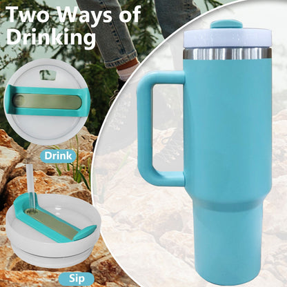 40oz V2 large capacity tumbler, With Handle And Straw Lid, Insulated Reusable Stainless Steel Water Bottles Travel Mug Coffee Cup car cup water cup For Men Women Outdoor Camping Driving, gift - Discount Msrp 