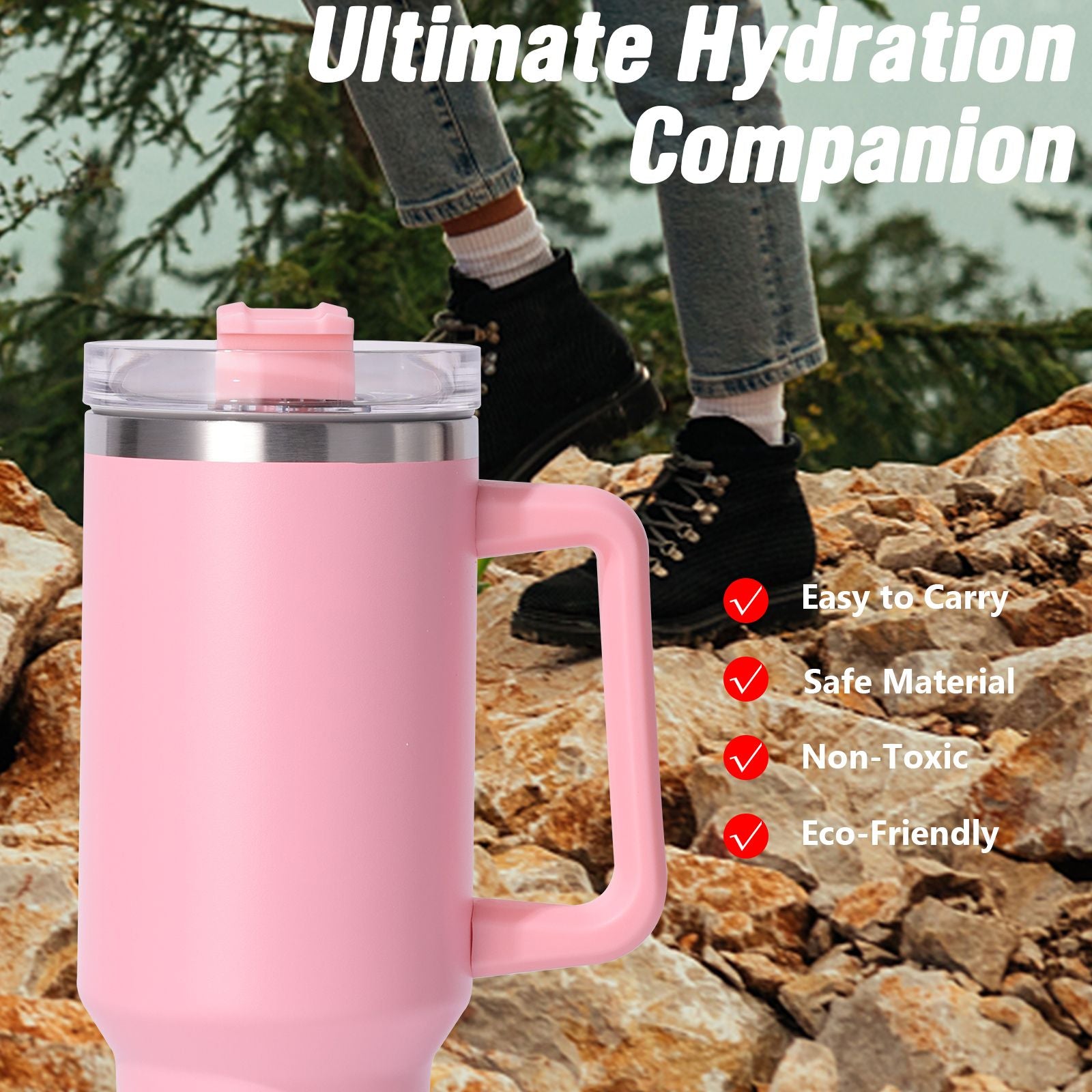 40oz large capacity tumbler, With Handle And Straw Lid, Insulated Reusable Stainless Steel Water Bottles Travel Mug Coffee Cup car cup water cup For Men Women Outdoor Camping Driving, gift - Discount Msrp 