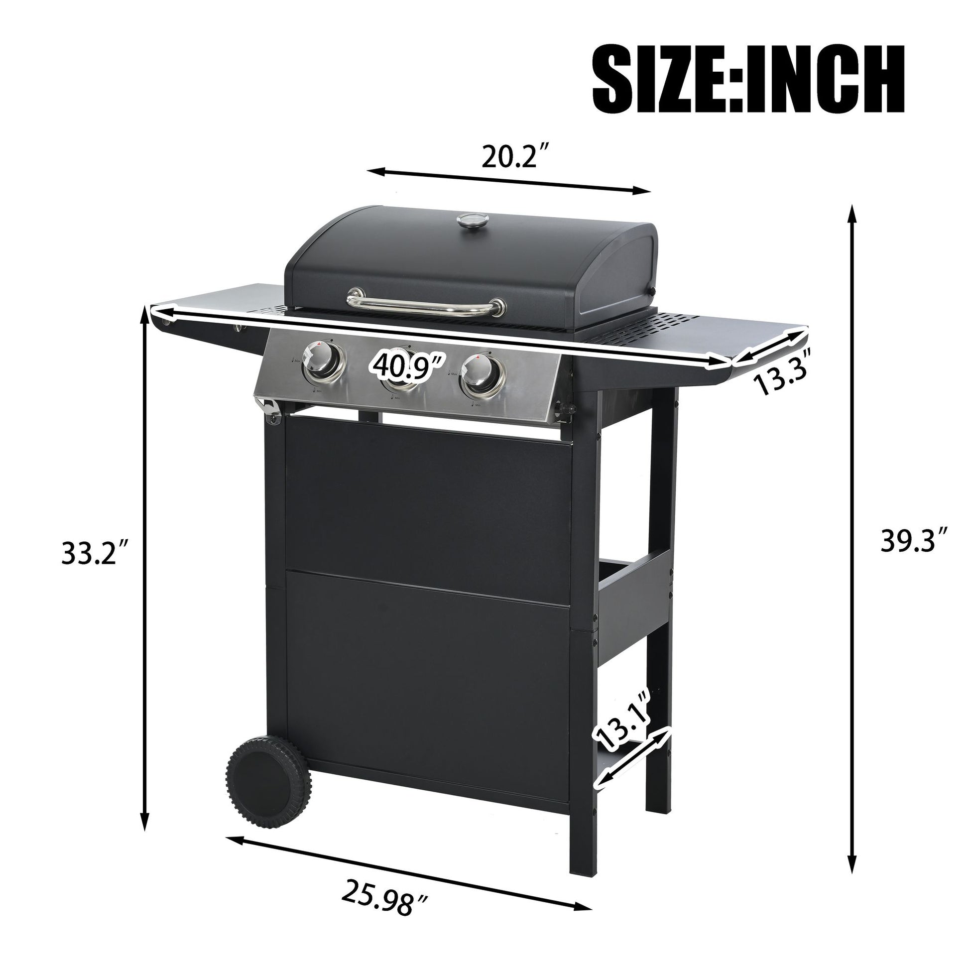Propane Gas Grill 3 Burner Barbecue Grill, Stainless Steel 26,000 BTU Patio Garden Barbecue Grill with Two Shelves, Lid, Wheels and Bottle Opener - Discount Msrp 