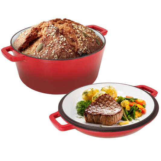 Enameled Cast Iron Dutch Oven with Serving Lid + ENCLOSED THERMAL CIRCLE Design - Discount Msrp 