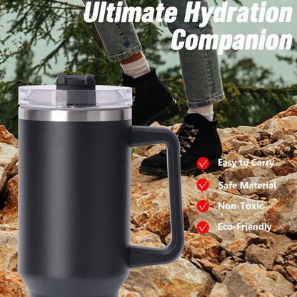 40oz large capacity tumbler With Handle And Straw Lid, Insulated Reusable Stainless Steel Water Bottles Travel Mug Coffee Cup car cup water cup For Men Women Outdoor Camping Driving, gift - Discount Msrp 