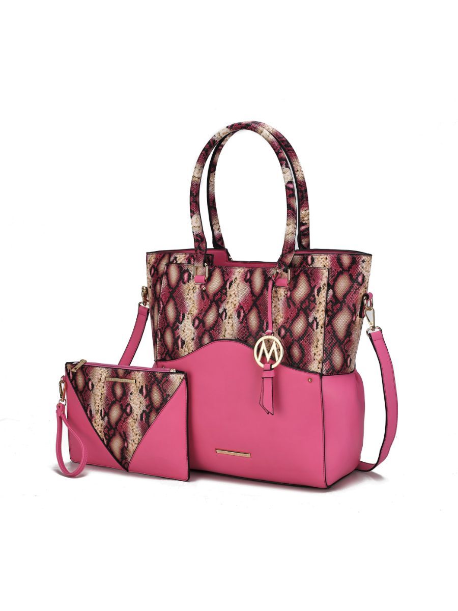 MKF Collection Iris Snake Embossed Vegan Leather Women Tote Bag with matching Wristlet Pouch by Mia k - Discount Msrp 