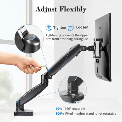 The monitor arm is adjustable for desktop mount and fits 15-27 inch monitors with weight capacities up to 15.4 pounds, black - Discount Msrp 