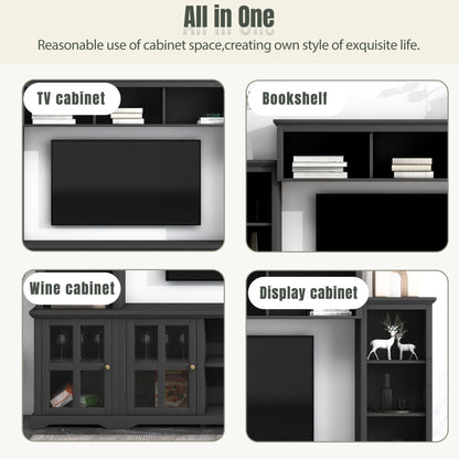 [VIDEO provided] ON-TREND Minimalism Entertainment Wall Unit with Bridge, Modern TV Console Table for TVs Up to 70", Multifunctional TV Stand with Tempered Glass Door, Black (Old SKU: SD000009AAB) - Discount Msrp 