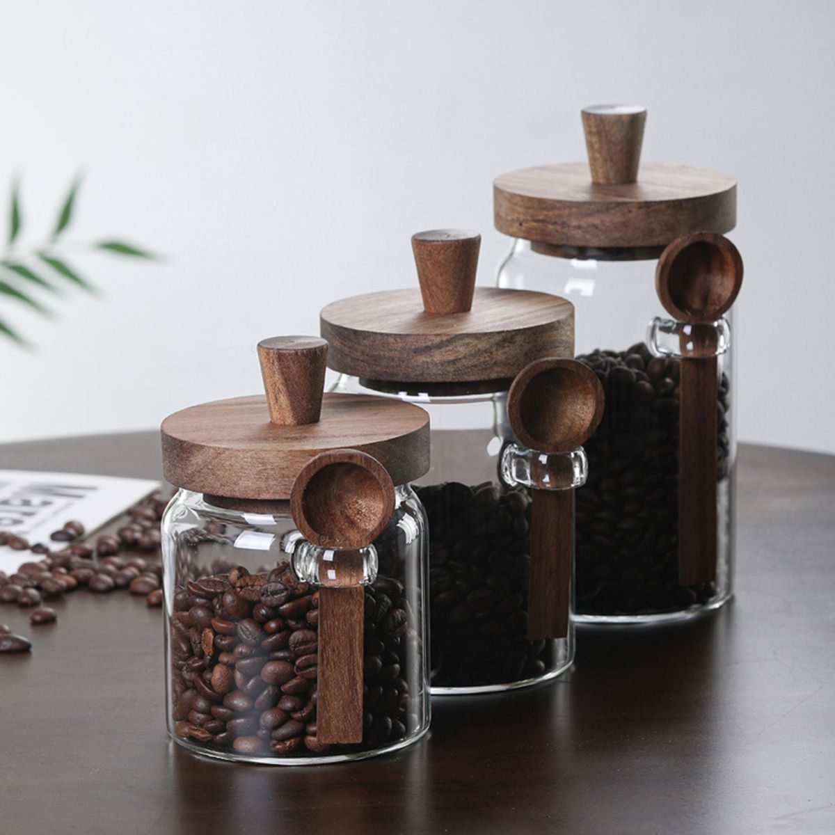 3 Pcs Glass Coffee Jars with Spoons, Candy Jars, Biscuit Jars, Storage Jars, Tea Jars, Snack Jars, Seasoning Jars, Salt Jars, Pepper Jars - Discount Msrp 