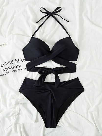 Sexy Push Up Bikini 2023 Solid High Waist Swimsuit Women Criss Cross Bandage Bikini Set Female Beachwear Bathing Suit biquini - Discount Msrp 