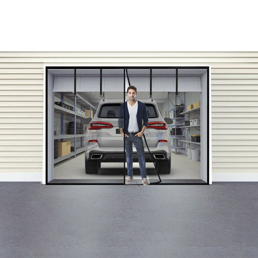 Magnetic Garage Door Screen Single-Car Garage Screen Mesh Fiberglass Garage Net with Magnetic Closure 4 Buckle Straps for One Cars - Discount Msrp 