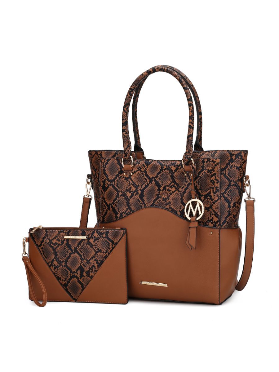 MKF Collection Iris Snake Embossed Vegan Leather Women Tote Bag with matching Wristlet Pouch by Mia k - Discount Msrp 