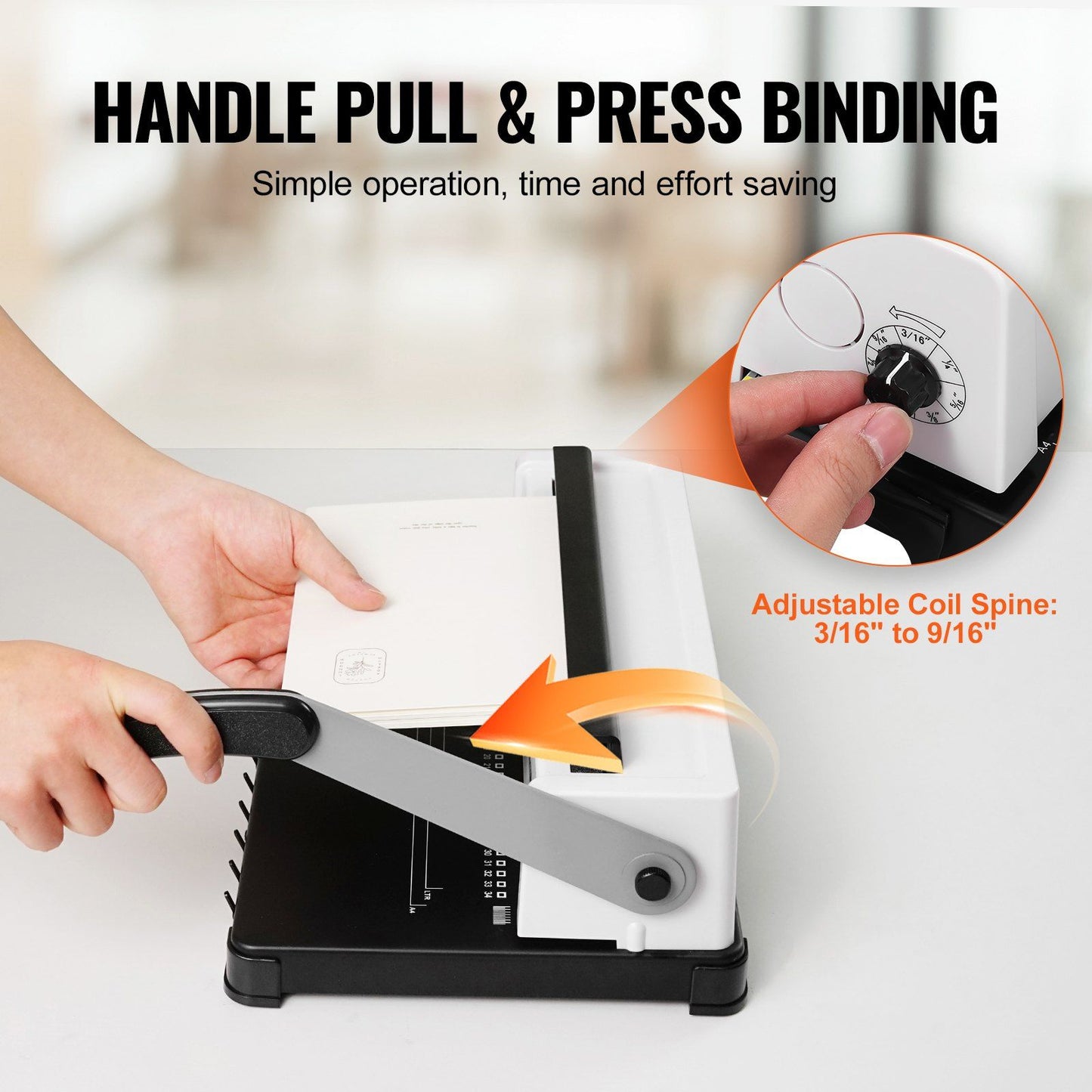 VEVOR Coil Spiral Binding Machine, Manual Book Maker 34-Holes Binding 120 Sheets, Punch Binder with 100pcs 5/16'' Coil Binding Spines, Adjustable Side Margin, for Letter Size, A4, A5 - Discount Msrp 