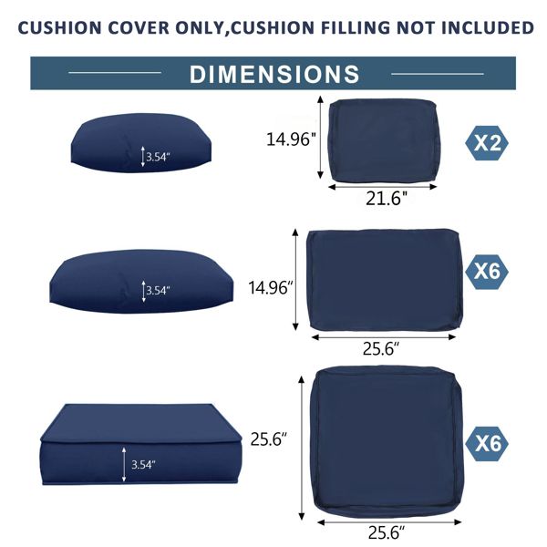 14 PCS Outdoor Cushions for Patio Furniture Replacement, Patio Furniture Cushions with Sponge, Deep Seat Patio Cushions(NAVY BLUE)[Temu is banned, can not be shipped on weekends, order carefully] - Discount Msrp 
