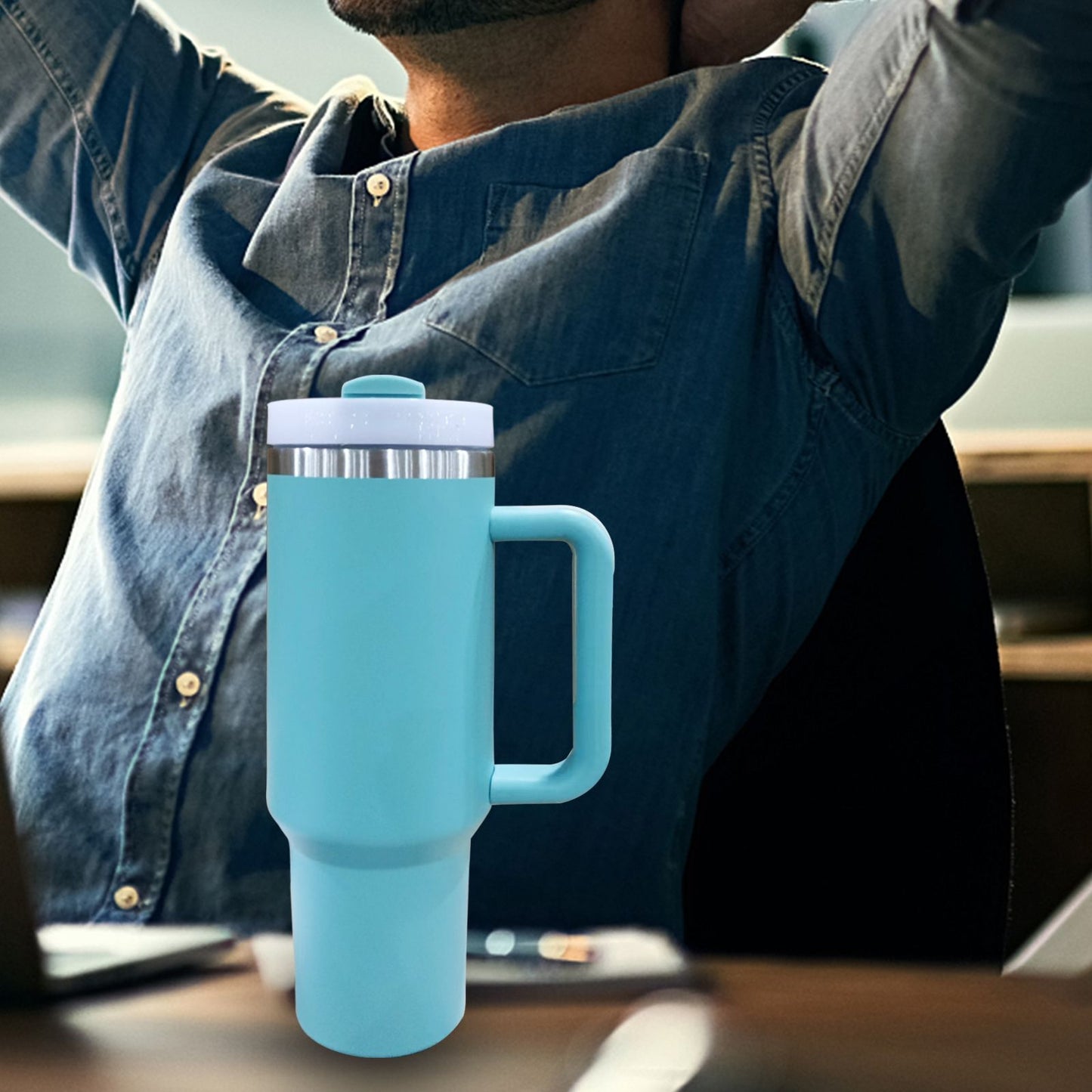 40oz V2 large capacity tumbler, With Handle And Straw Lid, Insulated Reusable Stainless Steel Water Bottles Travel Mug Coffee Cup car cup water cup For Men Women Outdoor Camping Driving, gift - Discount Msrp 