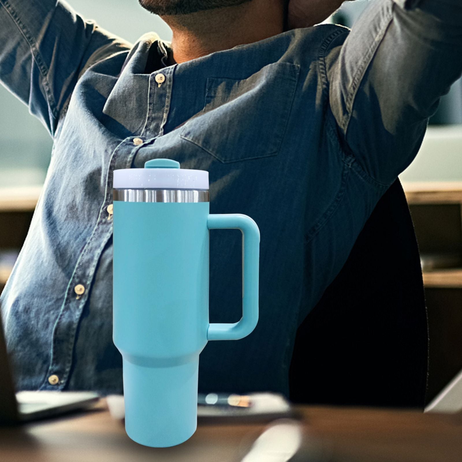 40oz V2 large capacity tumbler, With Handle And Straw Lid, Insulated Reusable Stainless Steel Water Bottles Travel Mug Coffee Cup car cup water cup For Men Women Outdoor Camping Driving, gift - Discount Msrp 