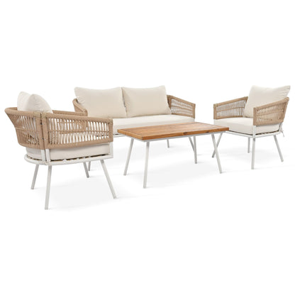 4-Piece Patio Furniture Set, Outdoor Furniture with Acacia Wood Table, Patio Conversation Set with Deep Seating & Thick Cushion for Backyard Porch Balcony - Discount Msrp 