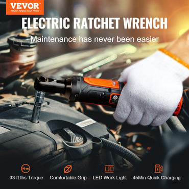 VEVOR 3/8" Cordless Electric Ratchet Wrench Set, 12V 33 Ft-lbs Power Ratchet Tool Kit, 45-Min Fast Charge, 2-Pack 2.0Ah Battery, Built-in LED Light, Variable Speed Trigger, 10 Sockets - Discount Msrp 